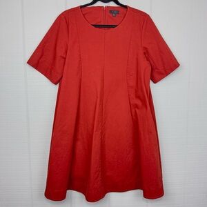 COS Burnt Rust Orange Short Sleeve Shift Cotton Dress Oversized Pockets Size 12